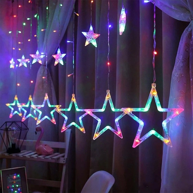 6 Big and 6 Small Star String Light Curtain (Multicolor)