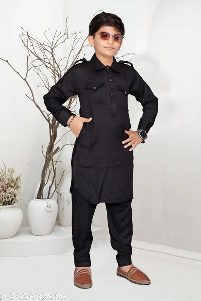 Cotton Blend Kurta Sets for Boys (2-3 Years, Black)