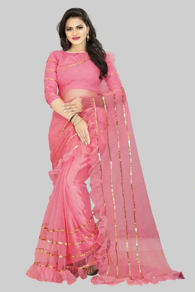Saree with Unstitched Blouse for Women (Pink, 6.3 m)