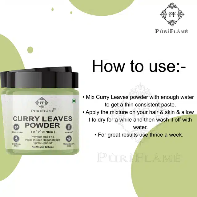 Puriflame Natural Curry Leaves Powder for Skin & Hair (120 g)