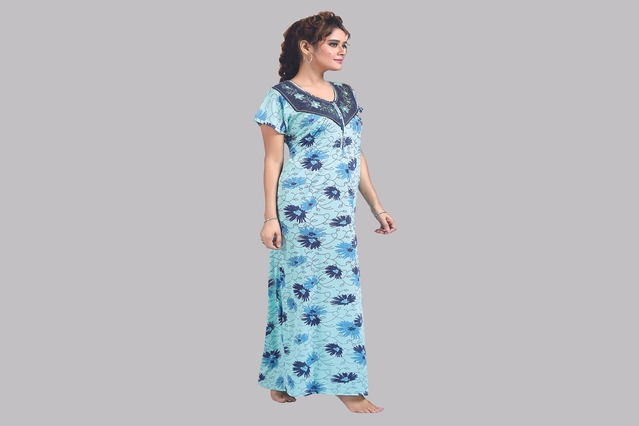 Hosiery Printed Nightdress for Women (Blue, Free size)