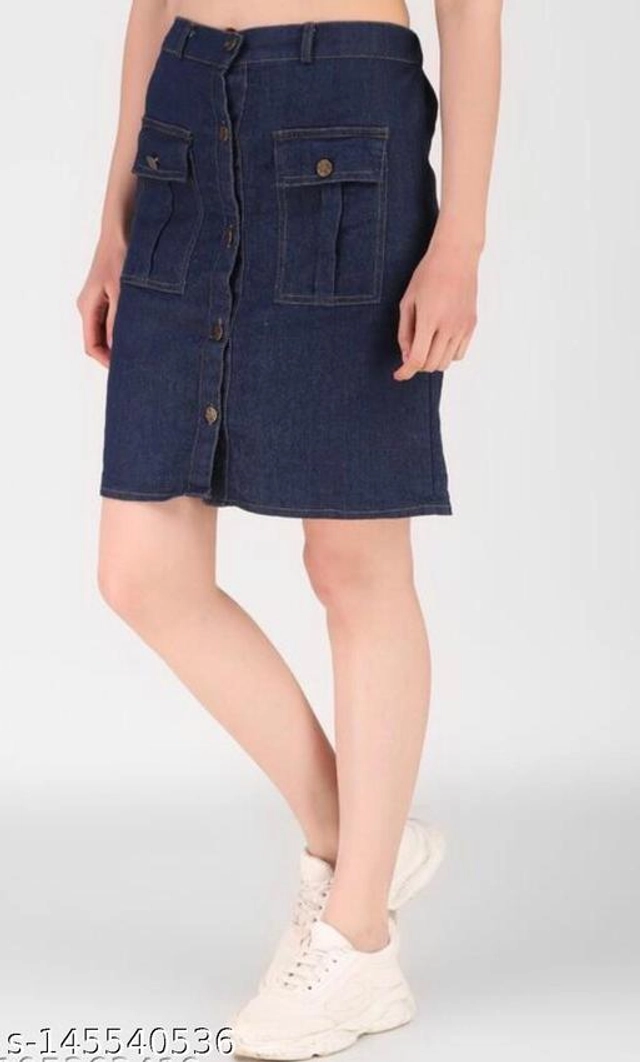 Denim Solid Skirt for Girls (Blue, 13-14 Years)