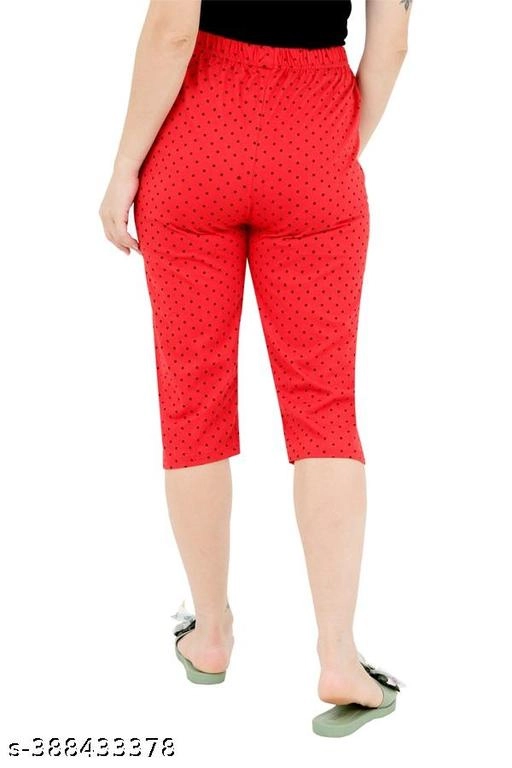 Cotton Solid Capri for Women (Red, S)