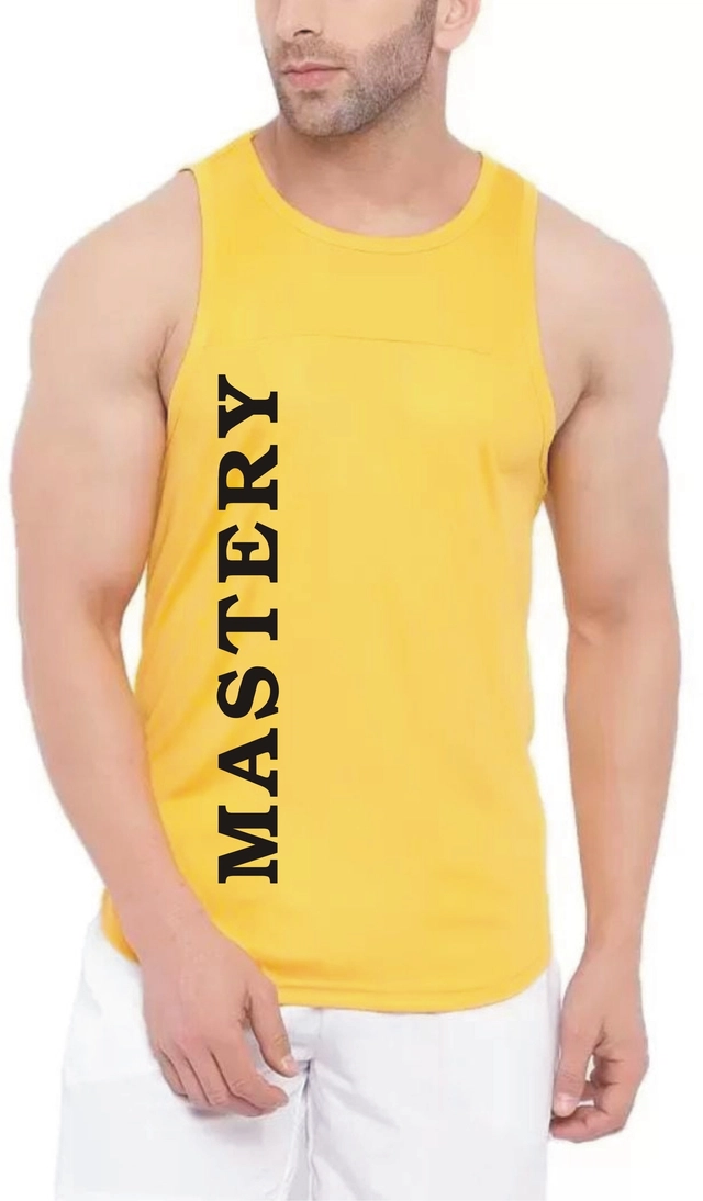 Cotton Blend Printed Gym Vest for Men (Yellow, M)