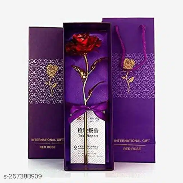 Gold Plated Artificial Red Rose Gift Box (Multicolor)