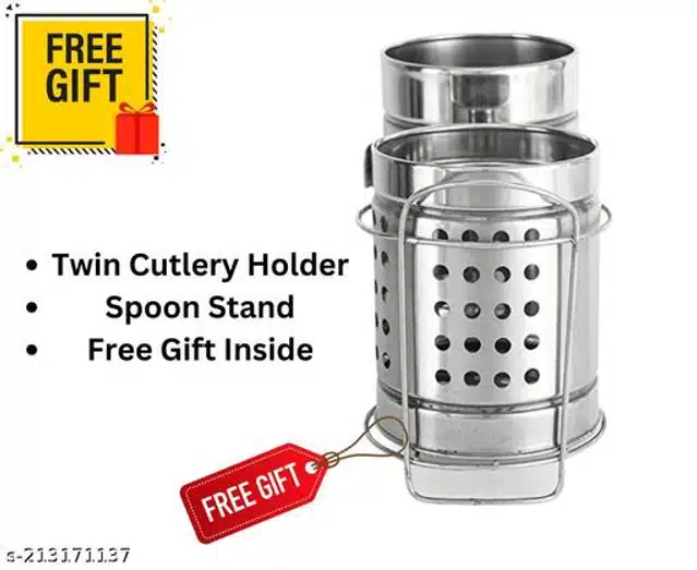 Stainless Steel Twin Cutlery Rack with Cheese Grater (Silver, Set of 2)