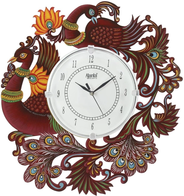 AJANTA Analog Red Peacock With Glass Wall Clock (35x35 cm) (Pack Of 1)