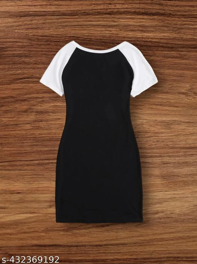 Cotton Blend Dress for Girls (Black & White, 3-4 Years)