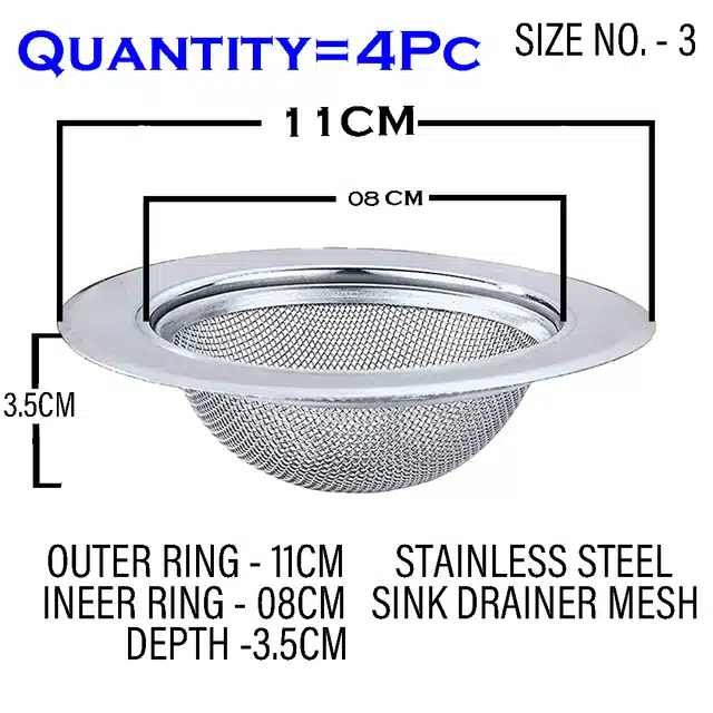 Xtend Stainless Steel Sink Strainer (Pack of 4, Silver) (SI-13)