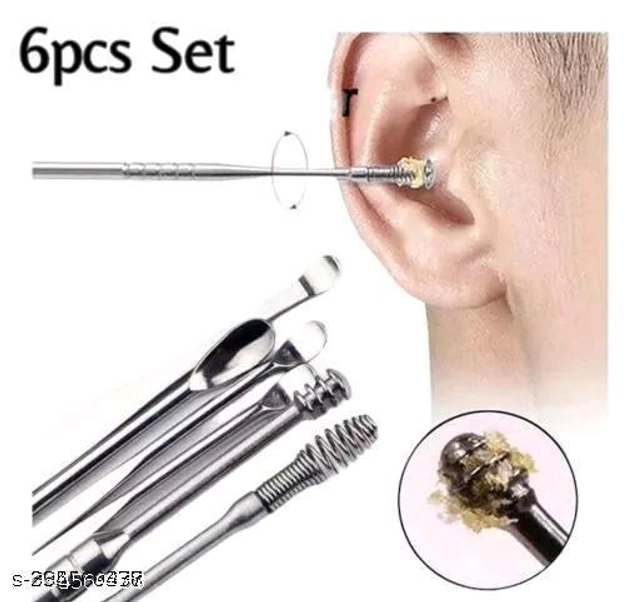 Stainless Steel 6 Pcs Ear Cleaning Set with 4 Pcs Blackhead Remover (Silver, Set of 2)