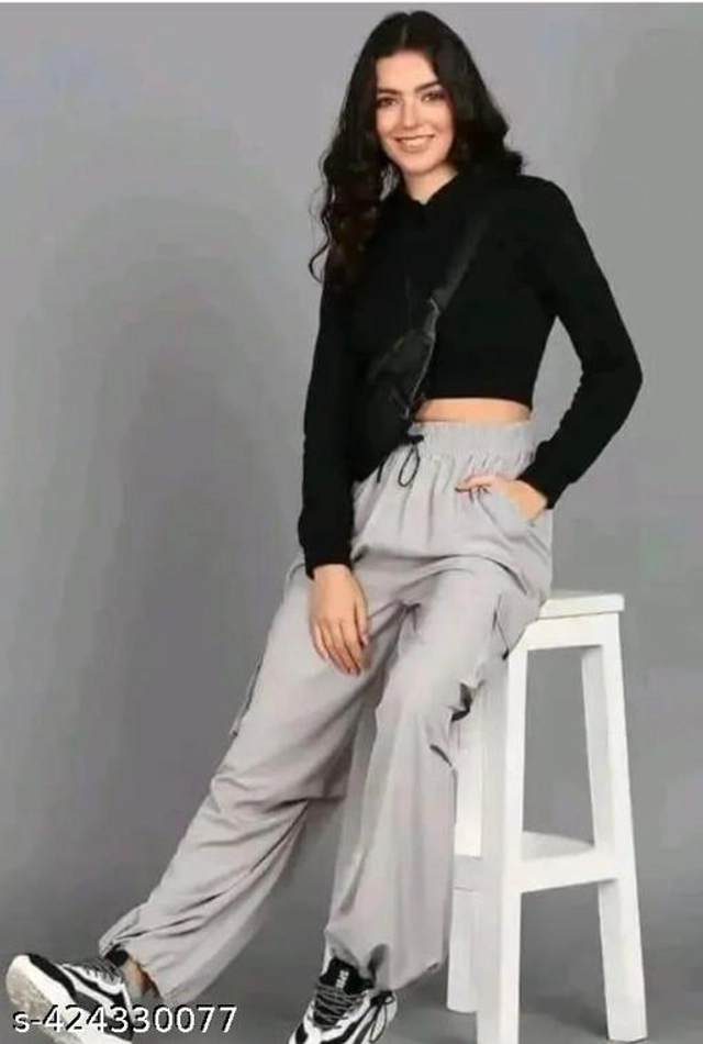 Polyester Trouser for Women (Grey, M)