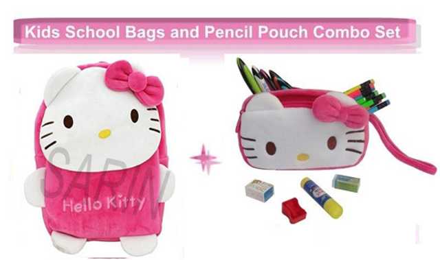 Kooniv Plus Polyester Kids School Bag And Pencil Pouch Combo (Pack Of 2, Pink) (AG-4)
