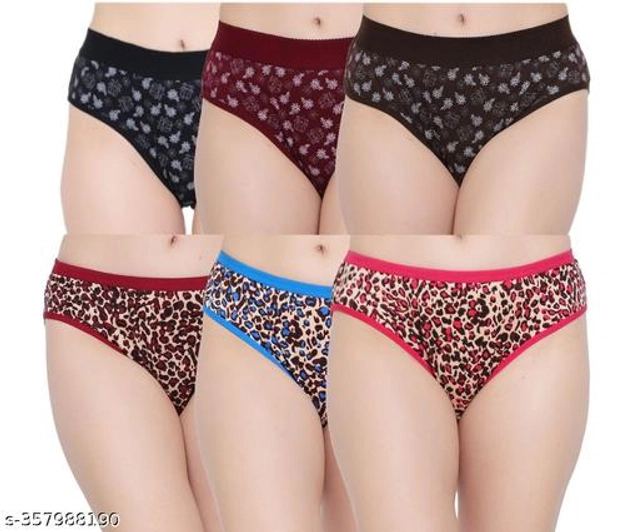 Cotton Printed Briefs for Women (Multicolor, S) (Pack of 6)