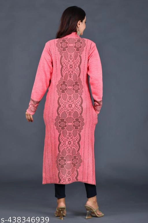 Woolen Printed Kurti for Women (Pink, L)