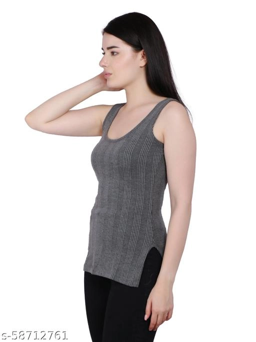 Cotton Blend Thermal Tops for Women (Grey, M)