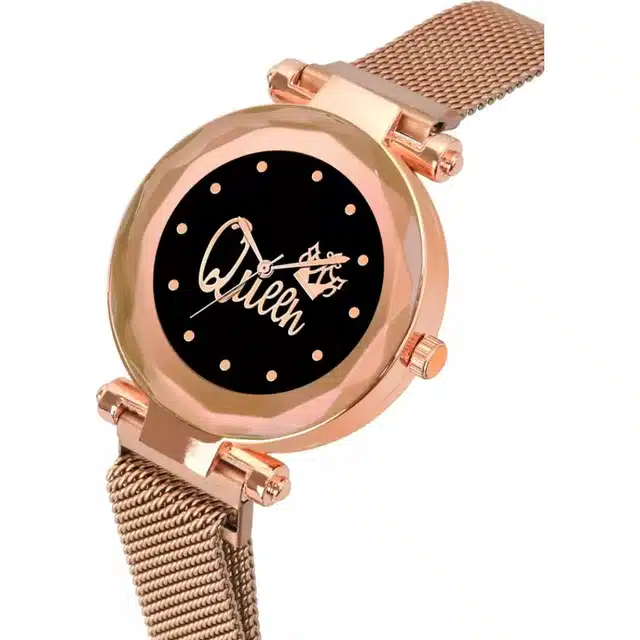 Analog Watch with Magnetic Strap for Women & Girls (Rose Gold)
