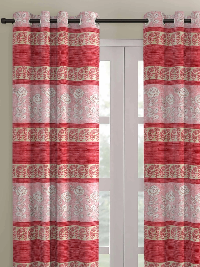 Polyester Curtain for Window (Red, 9x4 Feet) (Pack of 2)