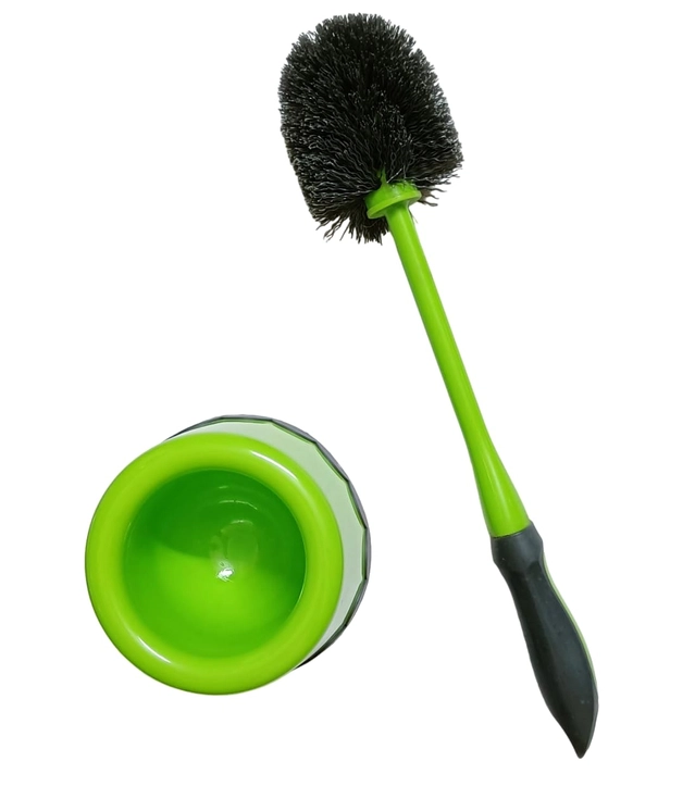 Combo of Plastic Toilet Brush with Stand, Dustpan & Brush (Green, Set of 3)