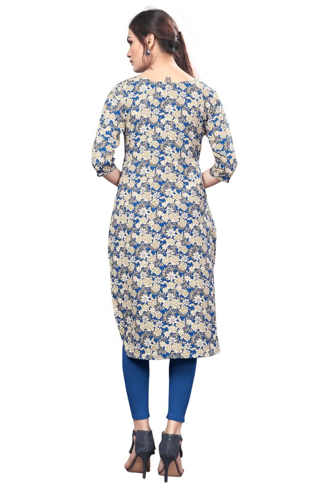 Womens Printed Poly Crepe Straight Kurta (Multicolour, XL) (DSK-194)