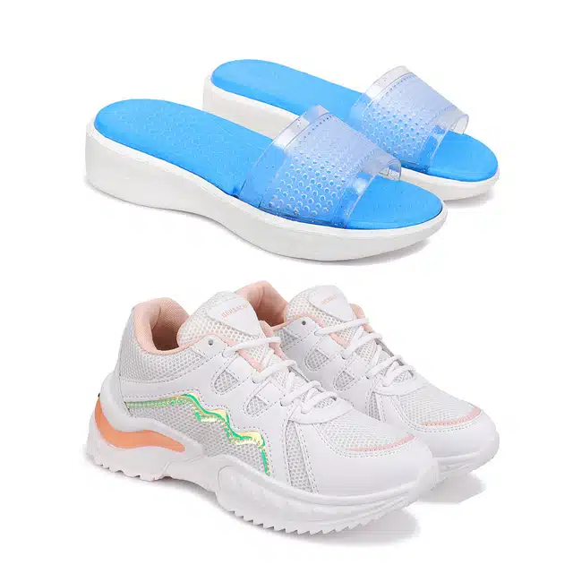 Combo of Sliders & Sports Shoes for Women (Pack of 2) (Multicolor, 8)
