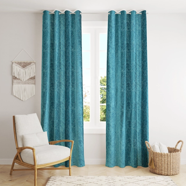 Polyester Printed Curtain for Door & Window (Aqua Blue, 5 Feet)