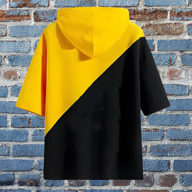 Cotton Blend Colorblocked Hoodie for Men (Yellow & Black, S)