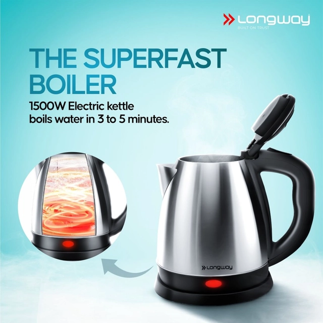 Longway Kestro 1500 W with Stainless Steel Body for Boiling Electric Kettle  (1.5 L)