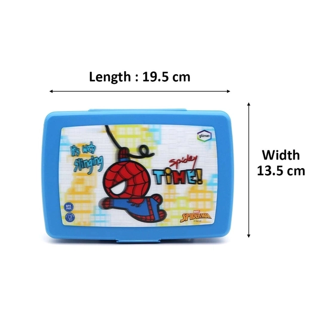 GLUMAN Frozen Series Flip Slim Spiderman Clip lock lid Lunch Box with Spork (600 ml + 200 ml, Set of 1)