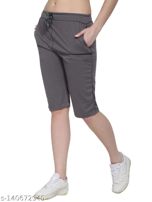 Cotton Blend Capris for Women (Grey, 30)