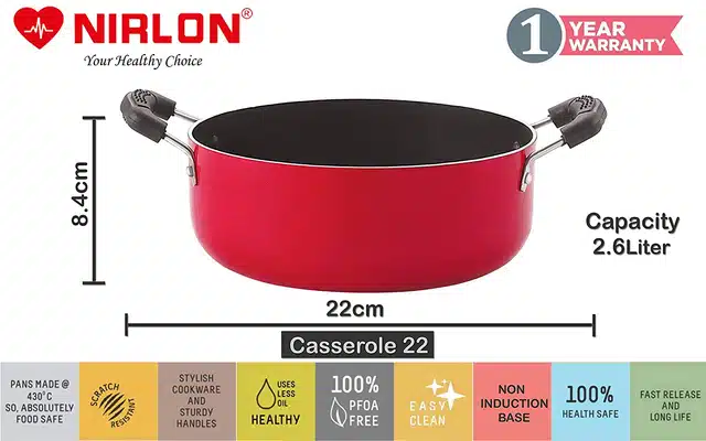 Aluminium Nonstick Cookwear Set with Glass Lid (Red, Set of 4)