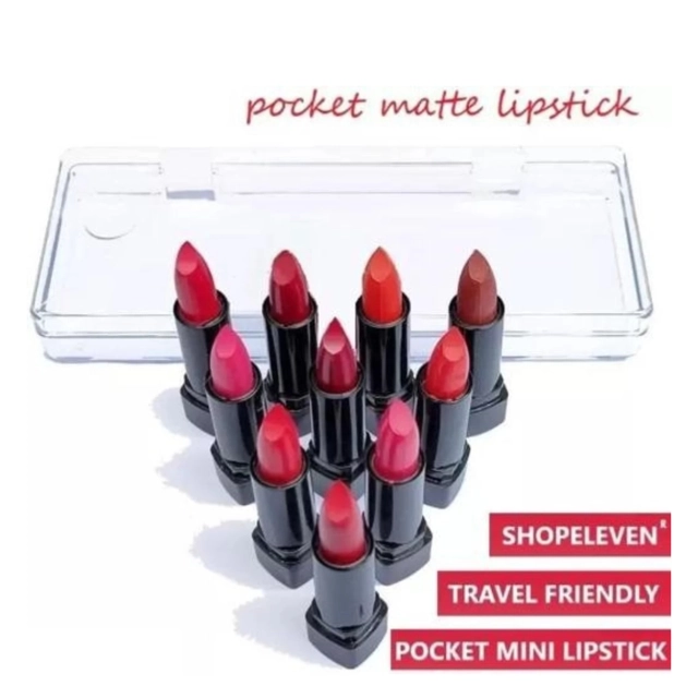 Professional Waterproof 3D Beauty Pocket Mini Lipsticks (Multicolor, Pack of 10)