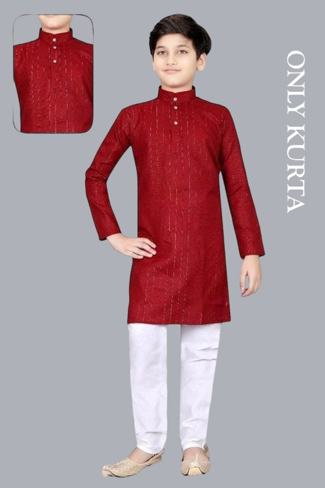 Cotton Solid Kurta for Boys (Maroon, 3-4 Years)