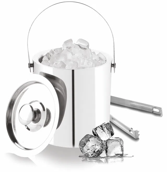 Stainless Steel Double Wall Ice Bucket With Tong (Silver, 1 L) (Re-19)