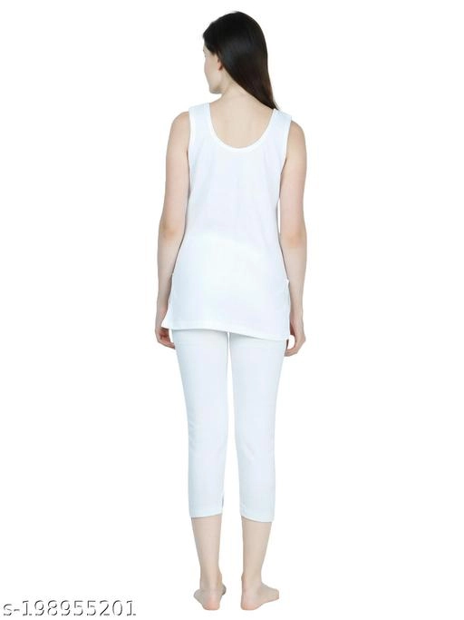 Cotton Blend Thermal Set for Women (White, M)