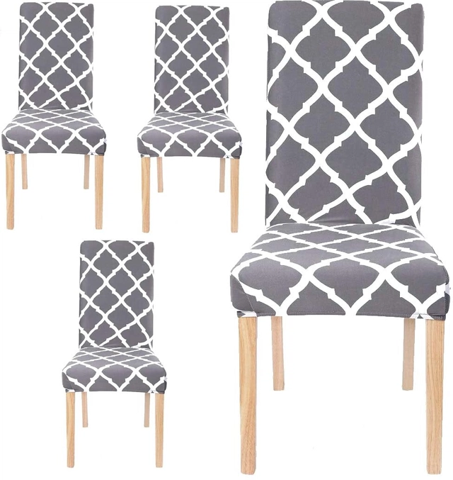 Polycotton Printed Chair Covers (Grey, 45x50 inches) (Pack of 4)