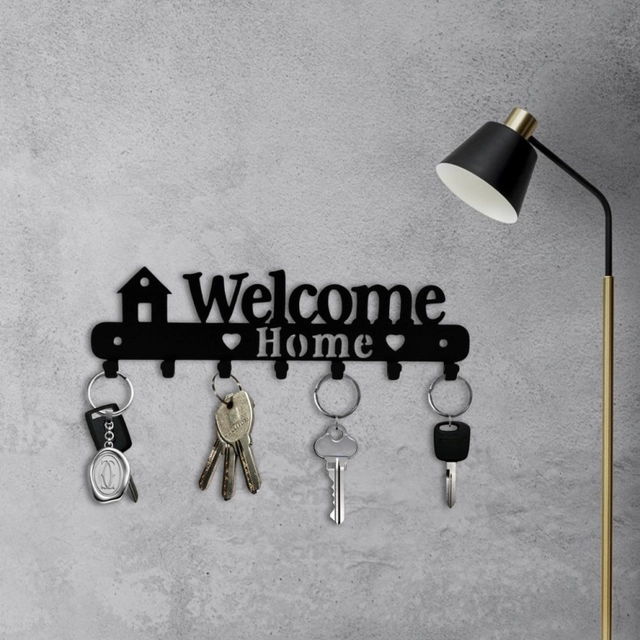 CAPIO ART Designer Welcome Home Metal Key Holder (7 Hooks) (Black) (Pack Of 1)