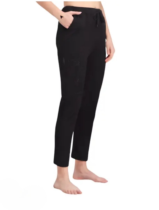 Cotton Solid Trouser for Women (Black, S)