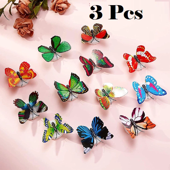 Plastic LED 3D Butterfly Wall Stickers (Multicolor, Pack of 3)