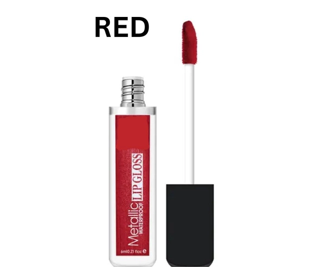 Metallic Waterproof Lip Gloss (Red, 6 ml)