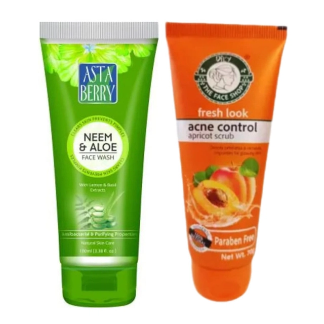 Astaberry Neem Aloe Face Wash (60 ml) with Fresh Look Apricot Face Scrub (70 g) (Set of 2)