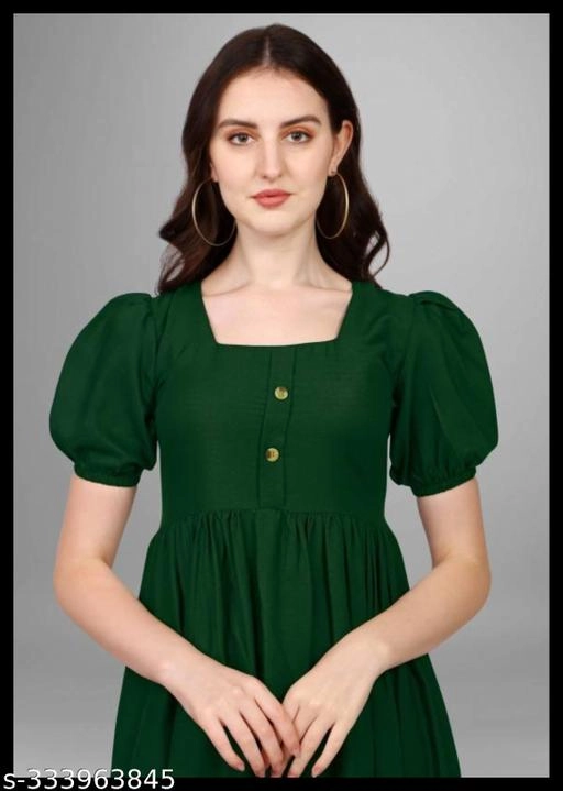 Crepe Solid Dress for Women (Green, S)