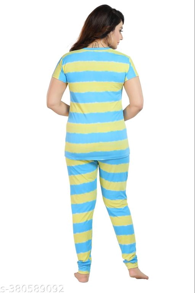 Polyester Nightsuit for Women (Blue & Yellow, M)