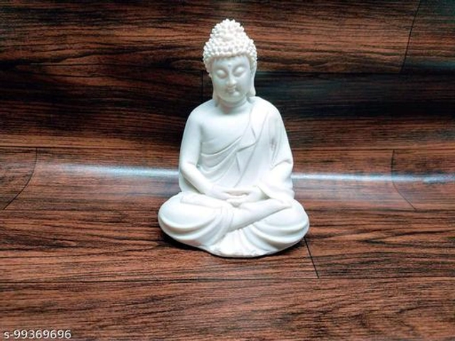 Resin Handicrafted Meditating Buddha Idol (White)