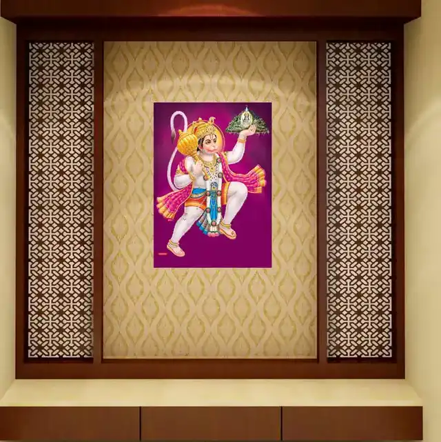 गॉड & गोड्स पहाड़ हनुमान क्रिस्टल 20 वॉल स्टीकर (40 x 60 x 0.1 Cm)