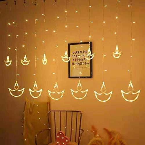 LED Hanaging Diyas String Copper Diwali Lights (Gold, 2.5 m)