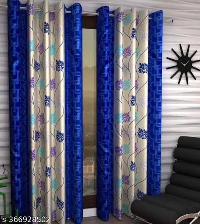 Polyester Curtains for Door (Blue, 7 Feet) (Pack of 2)