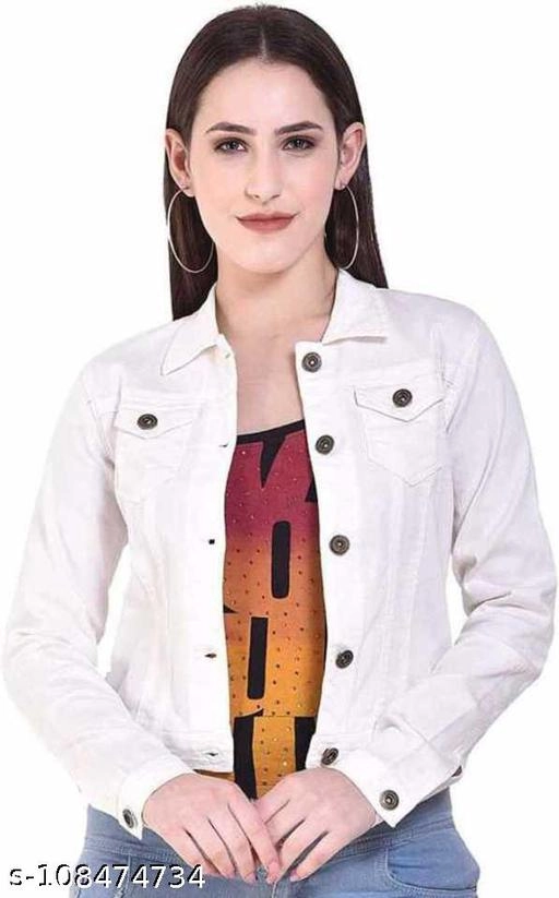 Denim Jacket for Women (White, S)