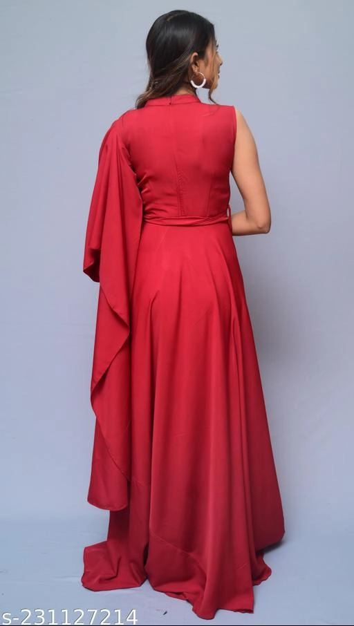 Crepe Solid Gown for Women (Maroon, XS)