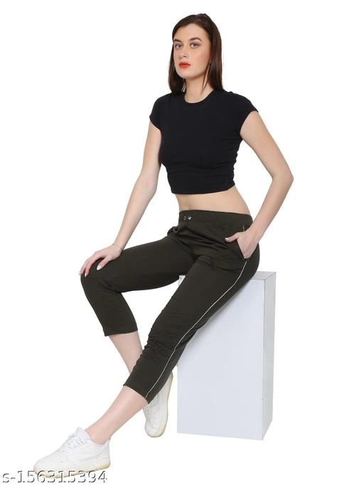 Cotton Blend TrackPants for Women (Olive, 34)