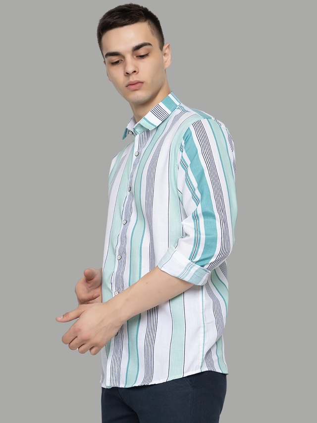 Full Sleeves Striped Shirt for Men (Green, M)